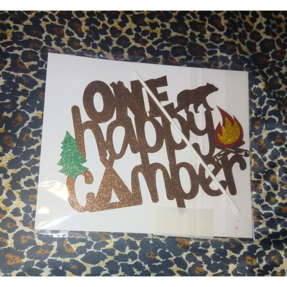 One happy camper cake topper for camp themed birthday party